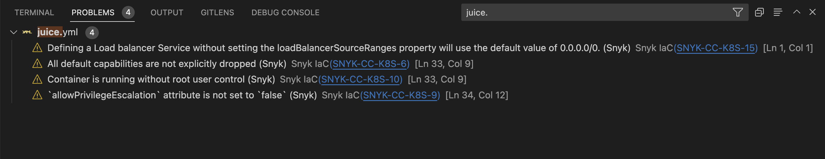 VS Code Problems tab