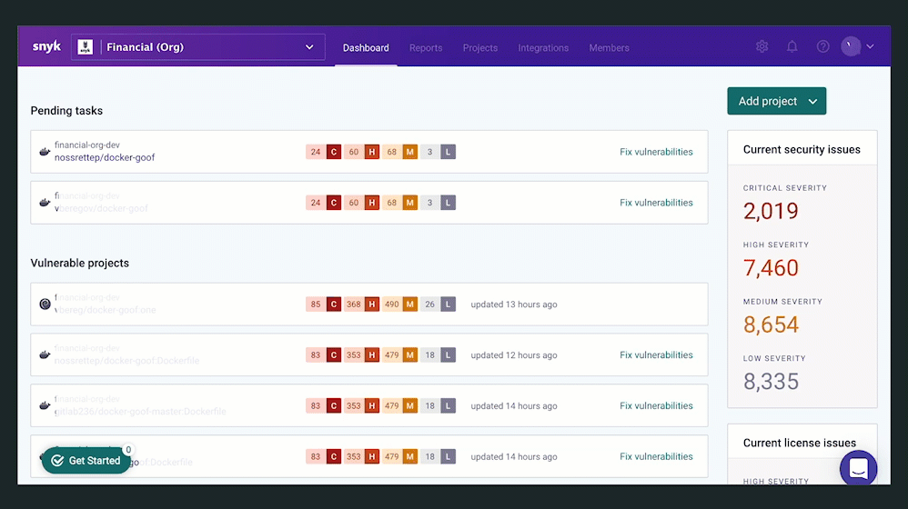 Demo, add project and Project details tabs