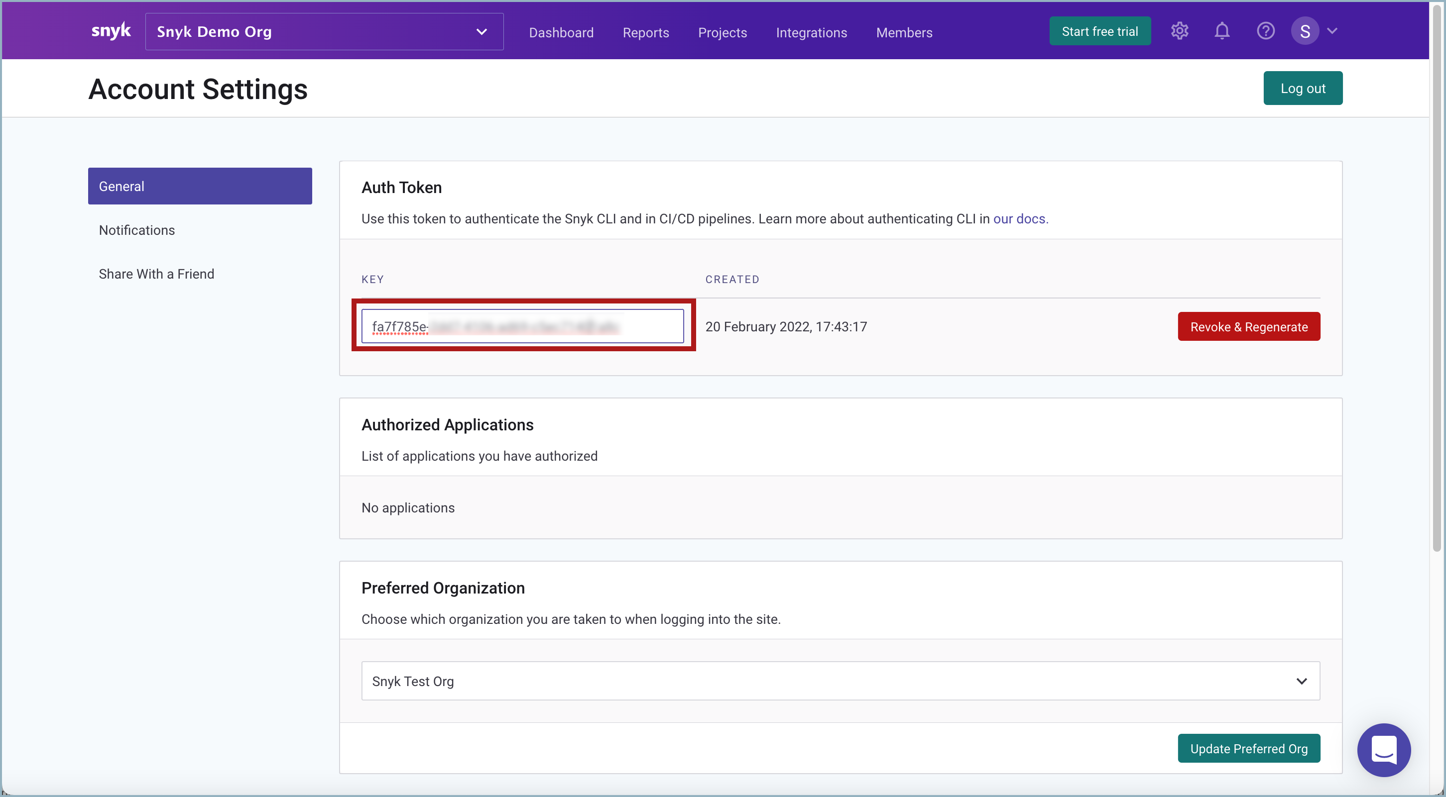 Copy API token