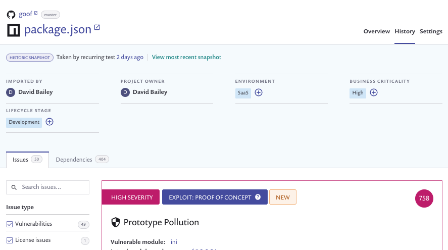 Project details page for a period in the History
