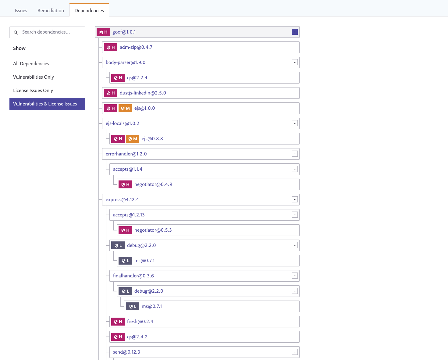 Issues detail page dependencies tab