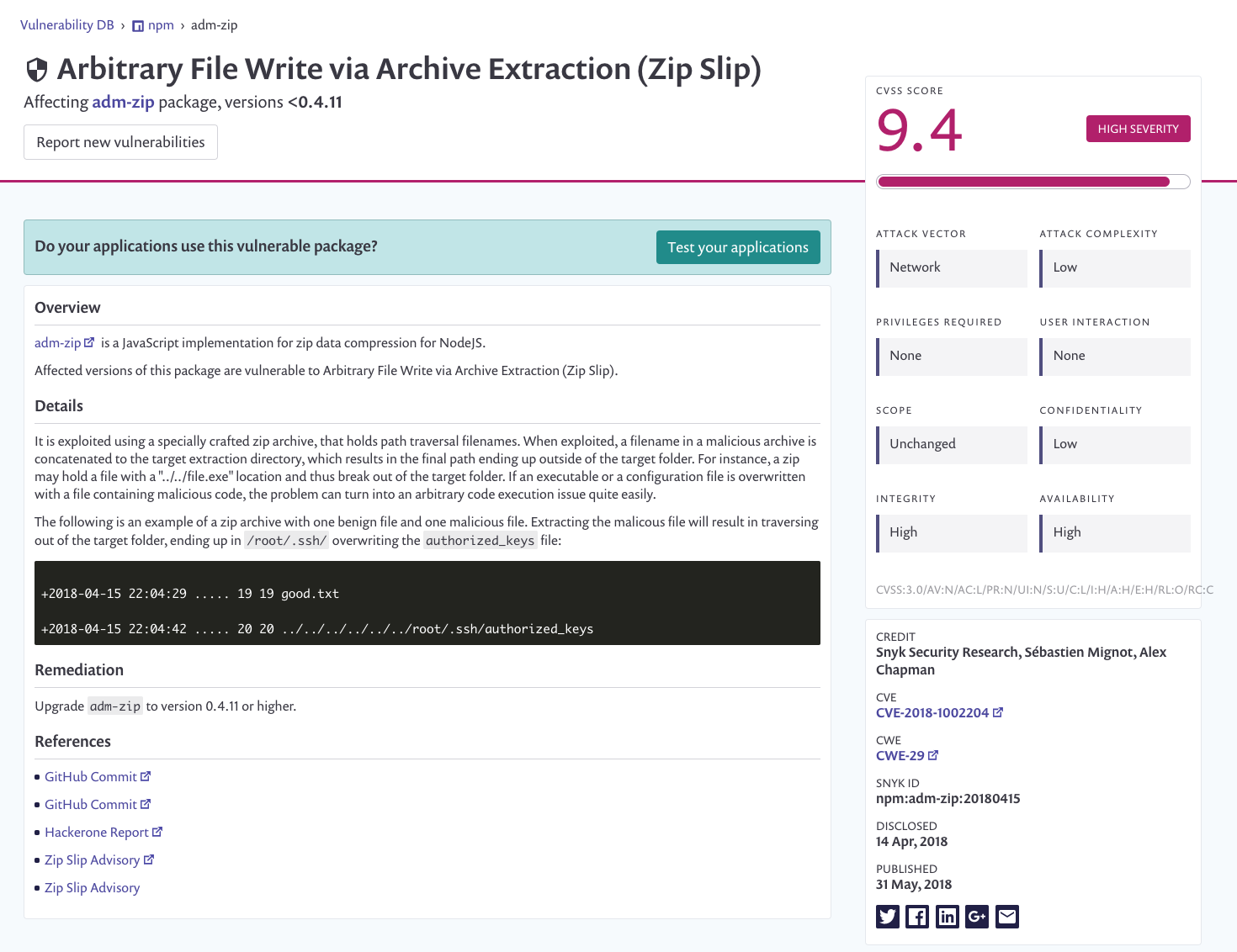 More information from Snyk Vulnerability database