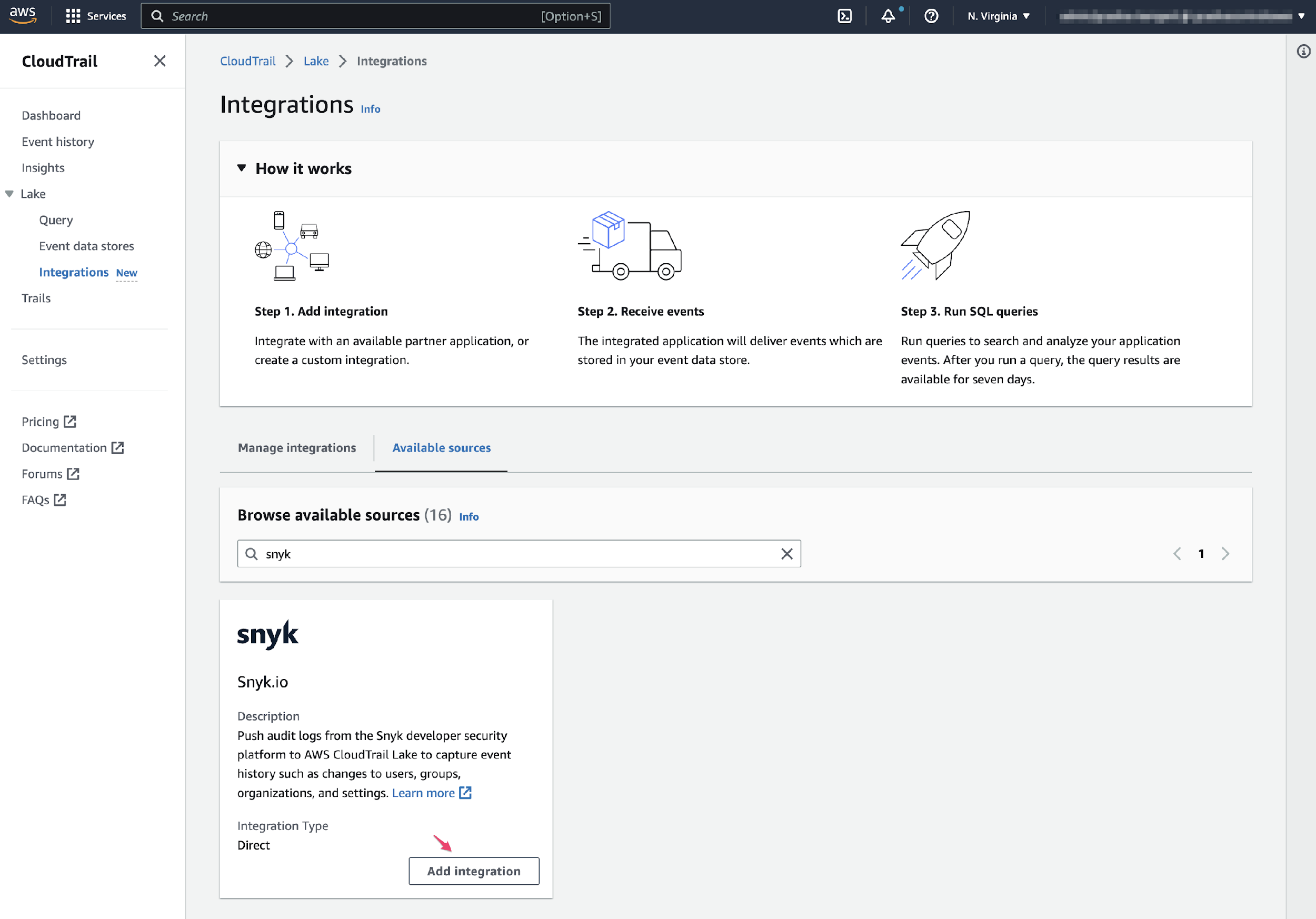 Choose Snyk Add integration for Snyk